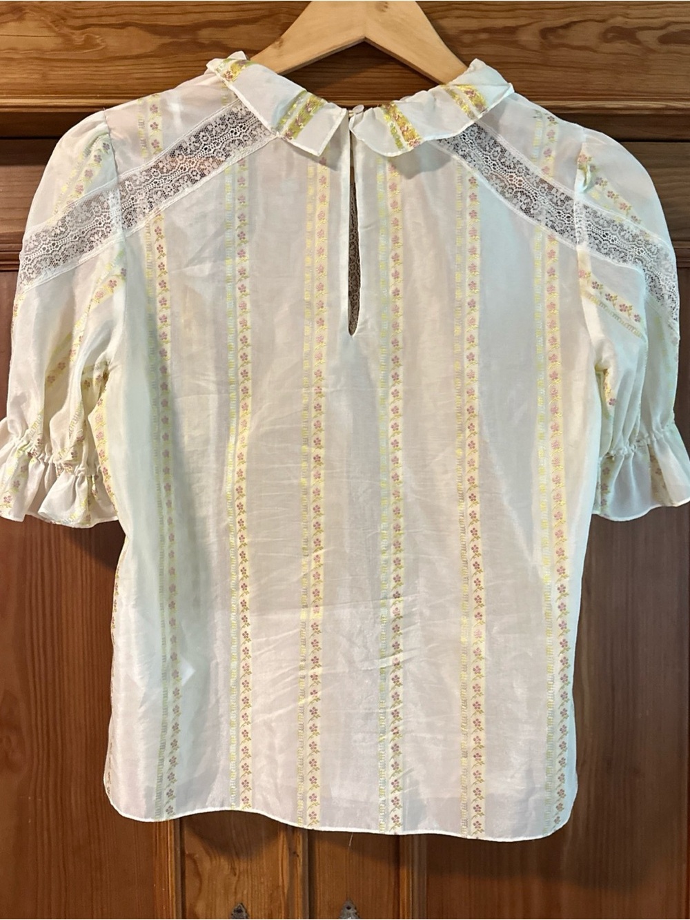 Sandro Paris Rosane Floral Stripe Ruffle-Neck Blouse - Cream size 2 - Picture 5 of 14